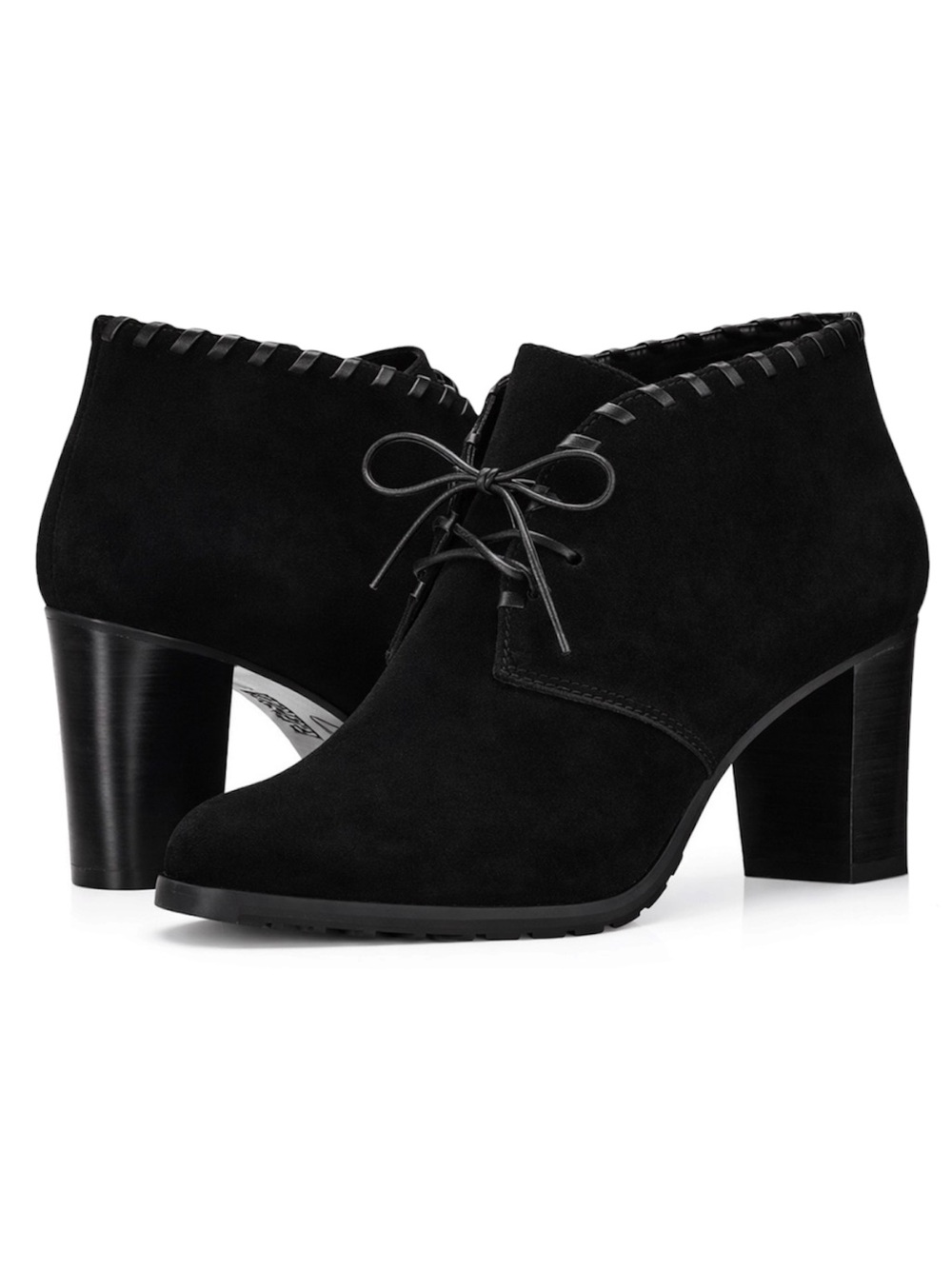 Lauren Ralph Lauren Carla Suede Lace-Up Booties 7.5 Black Whipstitched Heel